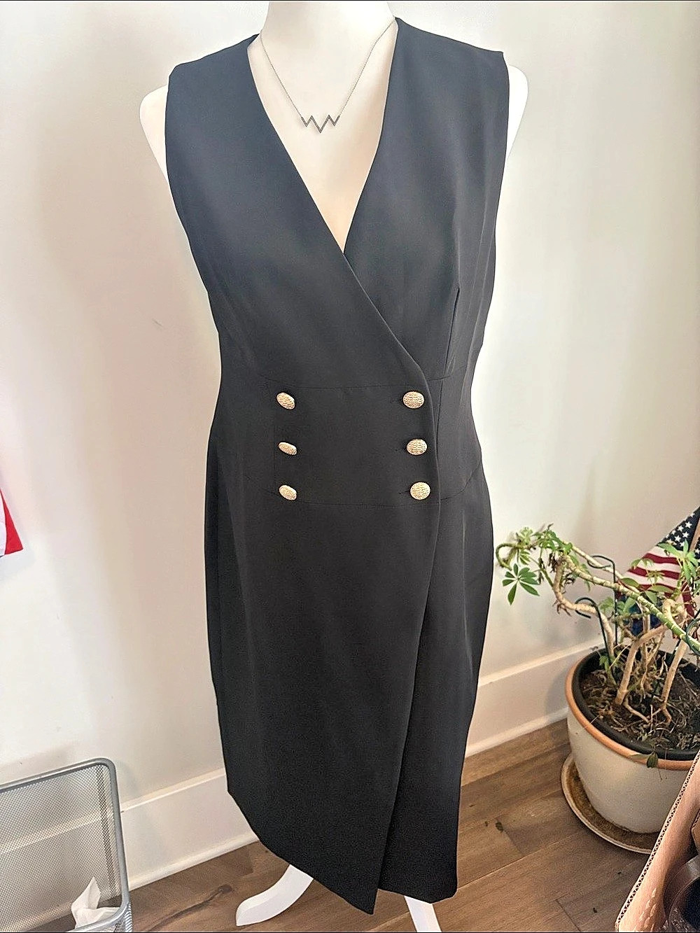 Rachel Zoe Black Double-Breasted Midi Dress Size 10